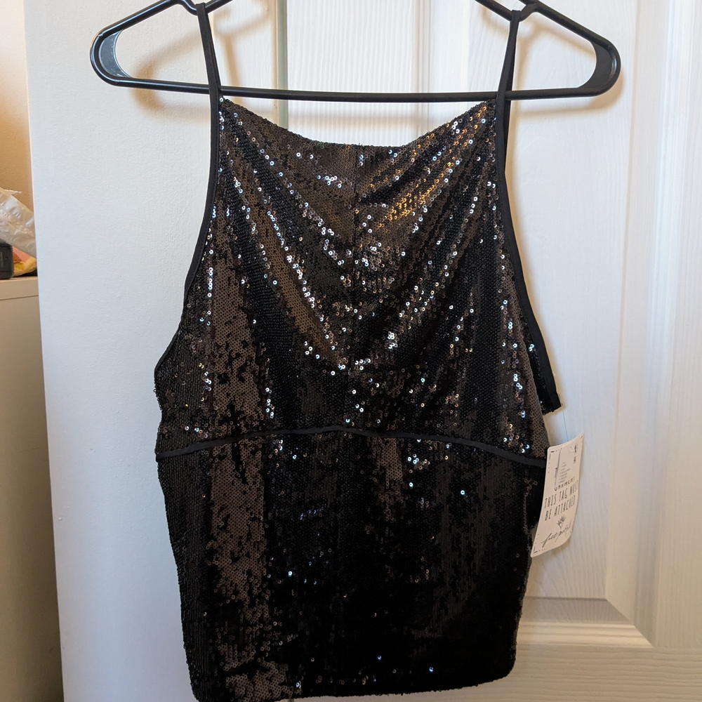 Free People Sequin Black Top